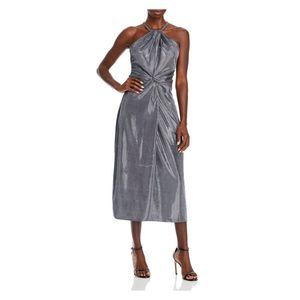 RAMY BROOK Womens Silver Twist Front Sleeveless Halter Midi Sheath Dress 6